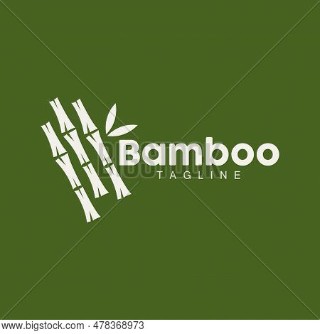 Bamboo Logo, Panda Food Green Plant Vector, Simple Minimalist Design, Illustration Element Template