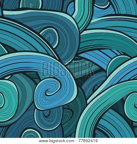 Seamless abstract hand drawn waves pattern. Wavy background. Oce