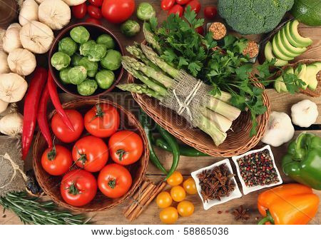 fresh vegetables on wooden table