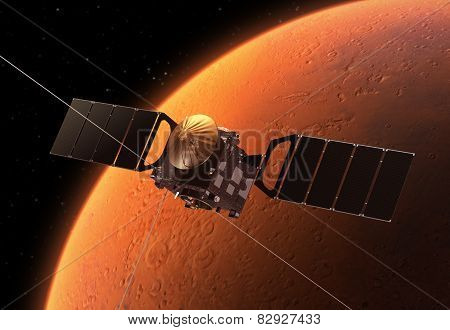 Interplanetary Space Station Orbiting Planet Mars