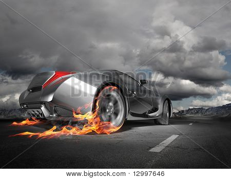 Sports car burnout.  Original car design.