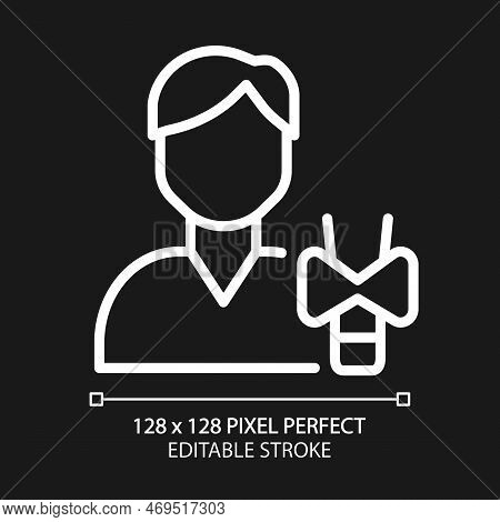 Endocrinology Pixel Perfect White Linear Icon For Dark Theme. Endocrine System. Thyroid Gland Disord