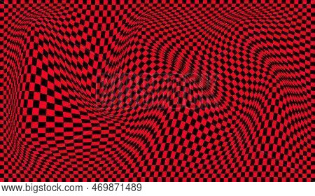 Futuristic Checkerboard Wave. Abstract Vector Wave With Moving Squares. Chess Board Black And Red Ba