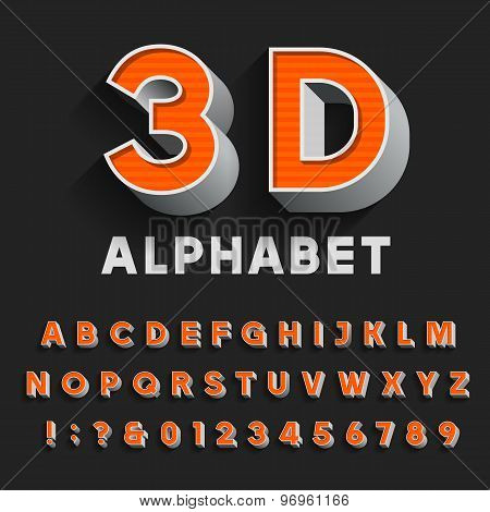 3D retro type font with shadow. Vector Alphabet.