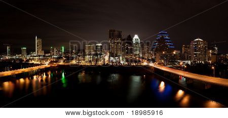 Downtown Austin Texas Cityscape at night from across Lady Bird Lake formally known as Town Lake