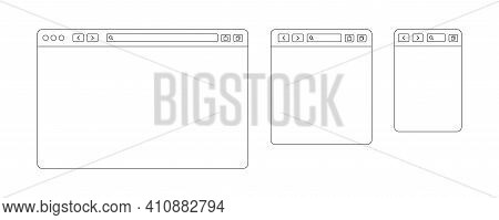 Browser Window Line Design. Vector Isolated Web Elements. Line Template With Browser Window For Mobi