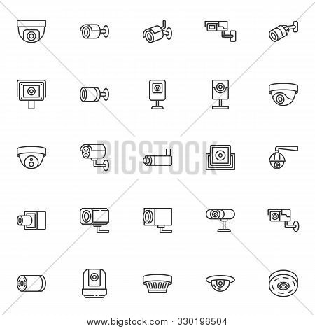 Cctv Camera Line Icons Set. Linear Style Symbols Collection, Outline Signs Pack. Vector Graphics. Se