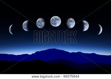 Moon lunar cycle in night sky, time-lapse concept