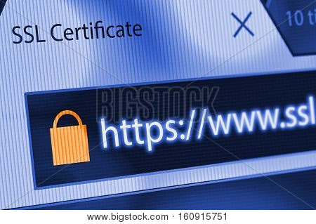 Close-up of a browser window showing lock icon during SSL connection