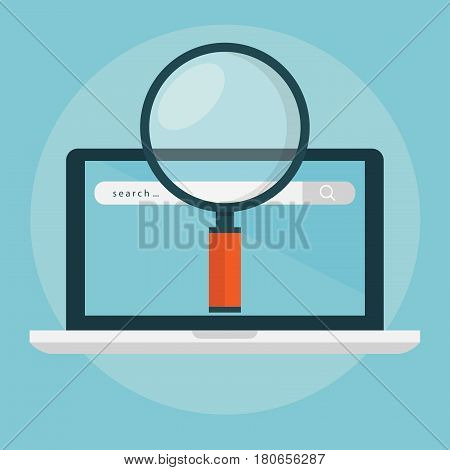 Search engine optimization, web search flat business vector illustration design banner. SEO, browser search, search bar design for mobile and web graphics