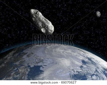 Asteroid, the earth and the moon