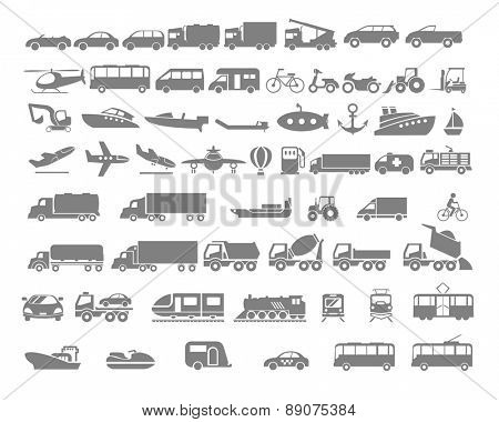 Vehicle and Transportation flat icon set. Vector flat design illustration. 