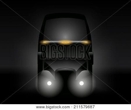 Semi truck front view dark silhouette. Vector illustration. Dark truck.