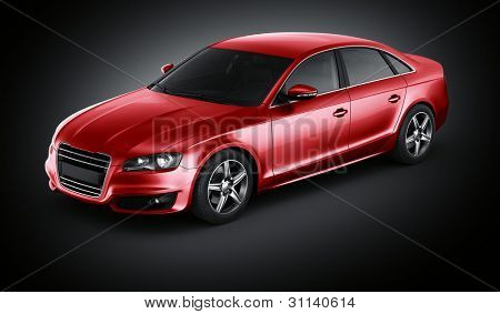 3d rendering of a brandless generic red car of my own design in studio environemnt