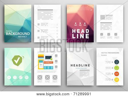 Set of Flyer, Brochure Design Templates. Geometric Triangular Abstract Modern Backgrounds.