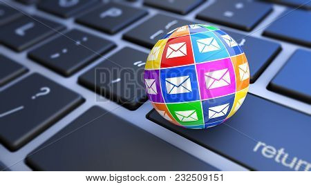 Web And Internet E-mail Digital Marketing Concept With A Computer Keyboard And Colorful Email Icons 