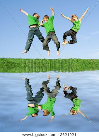 Happy Kids Jumping For Joy