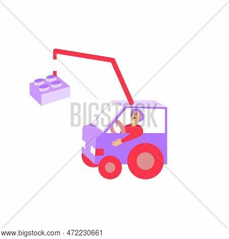 Vector Bright Color Illustration With Vehicle. Traveling, Ride, Driving. Single Main Object Without 