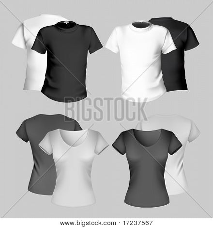 Vector illustration. T-shirt design template (men and women). Black and white.