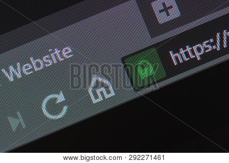 Web Browser Closeup On Lcd With Secure Https Url And Visible Pixels. Internet Security, Ssl Certific