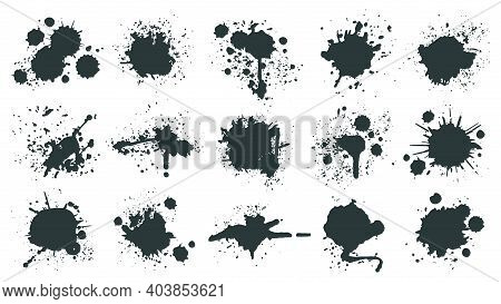 Ink Drops. Paint Splash, Grunge Liquid Drop Splashes, Abstract Artistic Ink Splatter. Black Ink Spla