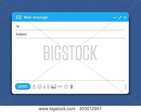 Email Interface. Mail Window Template, Internet Message Isolated Frame, Blank Email Ui Design. Vecto