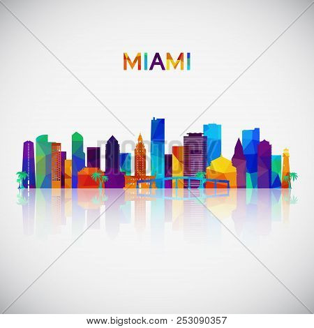 Miami Skyline Silhouette In Colorful Geometric Style. Symbol For Your Design. Vector Illustration.