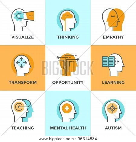 Human Mental Process Line Icons Set