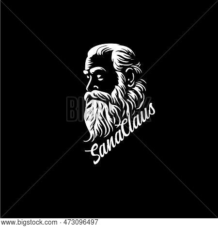 Bearded Old Man Bust Logo Template, Santa Claus Monument Emblem, Sage Stamp, Grandfather Tattoo Sket