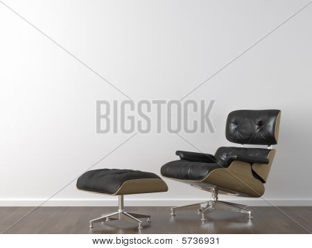 Black Leather Armchair On White Wall