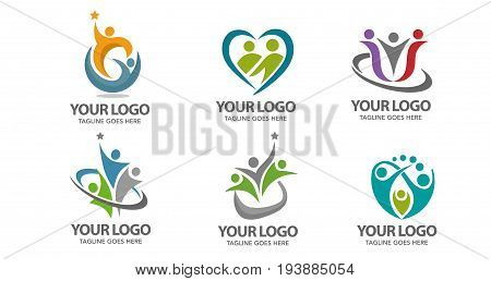 Simple concept for colorful community people logo. People community logo set