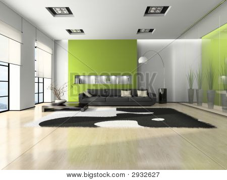 Modern Interior With Sofa And White Carpet 3D