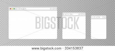 Browser Window Isolated Vector Web Elements Transparent Background. Design Template With Browser Win