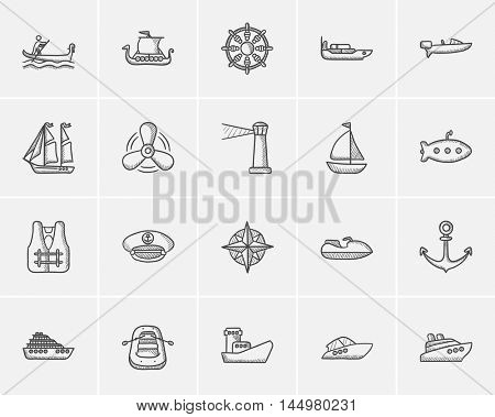 Transportation sketch icon set for web, mobile and infographics. Hand drawn transportation icon set. Transportation vector icon set. Transportation icon set isolated on white background.