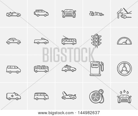 Transportation sketch icon set for web, mobile and infographics. Hand drawn transportation icon set. Transportation vector icon set. Transportation icon set isolated on white background.