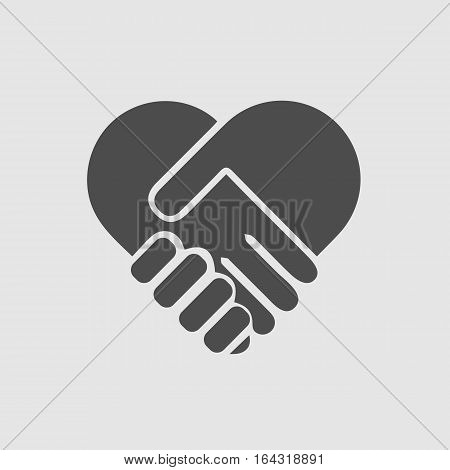 Hands shaking forming heart vector isolated icon eps 10. Handshake forming heart in hands. Care symbol. Love symbol.