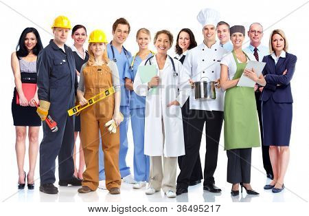 Group of industrial workers. Isolated on white background.