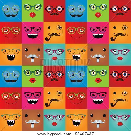 Funny hipster monster faces seamless background