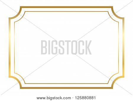 Gold frame. Beautiful simple golden design. Vintage style decorative border isolated on white background. Deco elegant art object. Empty copy space for decoration photo banner. Vector illustration.