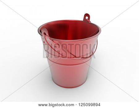 bucket 3D illustration on white background isolated object with shadow. simple tool for keeping water. colored transparent