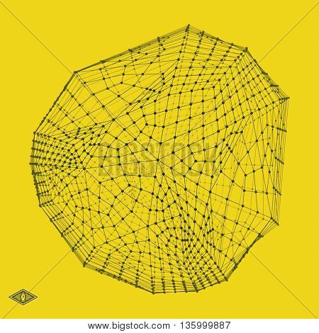 Wireframe Object with Lines and Dots. Abstract 3D Connection Structure. Technology Style.