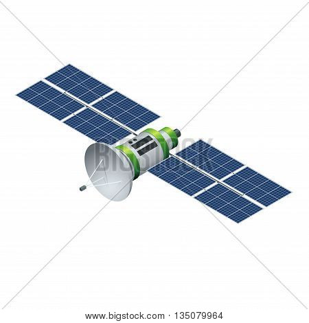 GPS satellite. Orbiting satellite isolated on white. Flat 3d vector isometric illustration