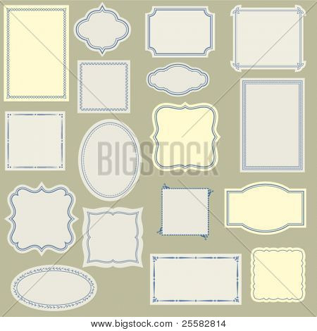 Elegant and Simple Vintage Labels, Frames and Stickers, with various Borders, to Use with Your Designs, on a Web Site or in Scrapbook Projects, Large Set