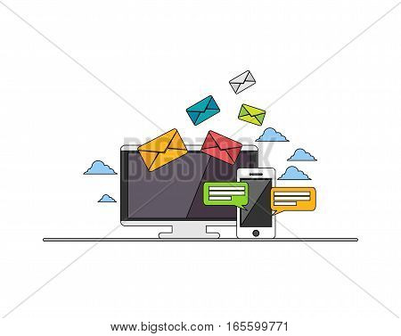 Email. Web banner email illustration. Email marketing. E-mail mutimedia message. Line icon. Modern flat design for Web Banner Website Element or Web Template