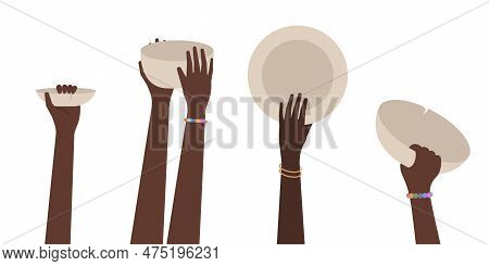 Starving People. Poverty Stricken Starving Famine Hands. Illustration Of Starving People Asking For 