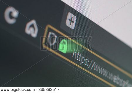 Dark Web Browser Close-up On Lcd Screen With Shallow Focus, Light Shining Through Https Padlock. Int