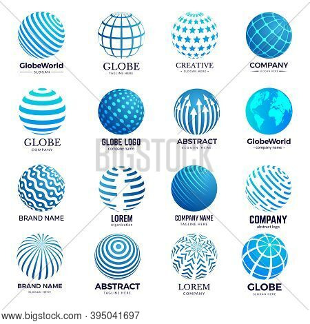 Globe Symbols. Circle Forms World Round Shapes Identity Stylized Icon For Logo Design. Illustration 