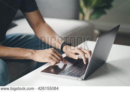 Man Using A Laptop Computer To Searching For Information, Web Browser, Data Search, Search Engine, T