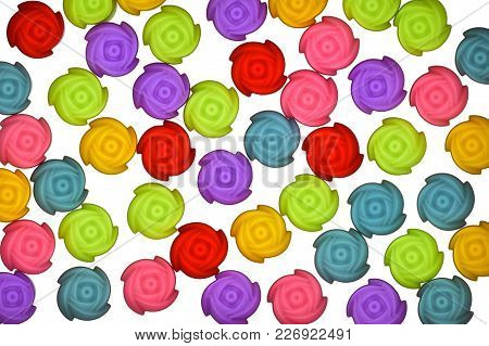 Jelly Mould Pattern, Top View Photo Of Colorful Jelly Mould Scattered On White Bright Background Pre