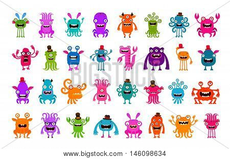 Vector set of cartoon cute monsters isolated on white background